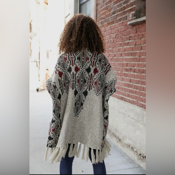 BOHO WESTERN ARGYLE KNIT OPEN FRONT CARDIGAN-OS - Picture 3 of 6